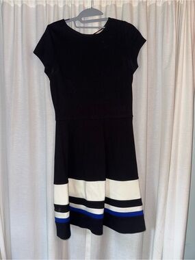 love...ady Black Fit & Flare Dress with Blue / White Colorblock Hem - Size S